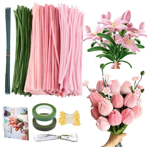 PEAPIN 400 Pcs Pipe Cleaners for Craft Flowers, Chenille Stems DIY Kit