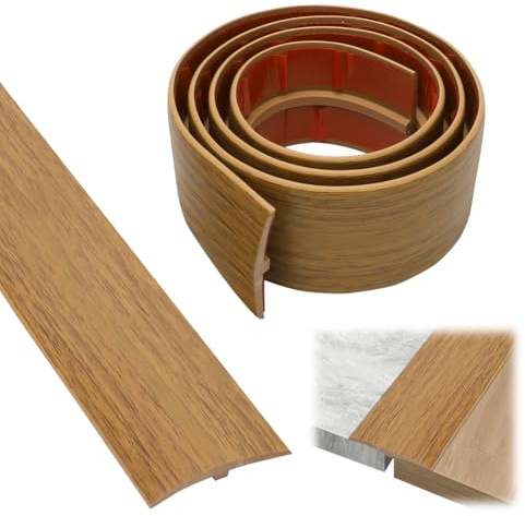 2 m x 5 cm självhäftande övergångsprofil, PVC-tröskelremsa, T-övergångsremsa, höjdkompensationsremsa för laminatparkett, trösklar (Yu-trägul)