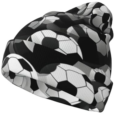 Yyoretp Bonnet tricoté pour adulte - Motif ballon de football noir et blanc - Élastique - Garde au chaud - Pour homme et femme
