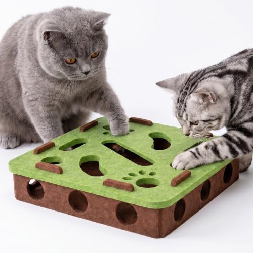 BOBPPOP Interactive Cat Puzzle Toy, Mental Stimulation Box with 3 Balls, Indoor Cat Brain Training Game, Green for Kitten Enrichment