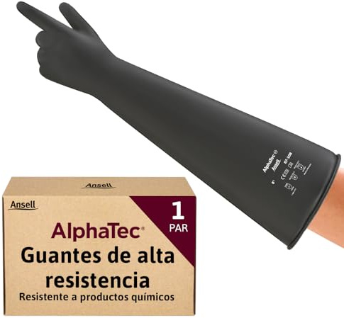 Ansell AlphaTec 87-108 Guanti di Protezione Chimica in Lattice, Polsino Lungo (61 cm), Elevata Resistenza alle Sostanze Chimiche, Impermeabili e Riutilizzabili, Nero, Taglia S (1 Paio)