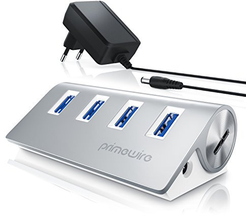 Primewire - Attivo 3.0 USB Hub a 4 Porte - Incluso Alimentatore - 4 Port Hub distributore - per Notebook Netbook Computer Portatile ultrabook Tablet PC Mac MacBook