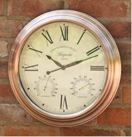 Homezone® Large15in Copper Garden Indoor/Outdoor Wall Clock Decorative Fence Ornament Thermometer Barometer Weatherproof Weather Station Kitchen Home (Copper 40cm Clock)