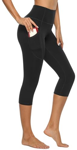 Stelle Womens High Waisted Legging Yoga Pants with Pockets for Workout(Black,L)