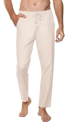 Sykooria Pantalones de Lino y Algodon Transpirable Pantalones Jogger Hombre Pantalon Hombre Deporte Largo para Primavera Verano Otoño Invierno