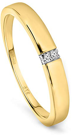 MIORE Anello Donna Oro Giallo 9KT 375. Anello con Diamanti Naturali. Anello Fidanzamento Elegante. Gioielli Donna Anallergici. Confezionato in Scatola Portagioie Regalo