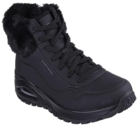 Skechers Donna Uno Rugged Fall Air Trainers, Black Durabuck/Faux Fur, 39.5 EU