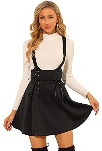 Allegra K Disfraz de Navidad Faldas con Tirantes De Cintura Alta para Mujer con Cordones Y Minifalda con Tirantes Negro M