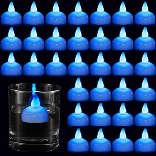 Honoson 24 Pack Flameless LED Floating Candles 1.6'' Waterproof LED Floating Tealights Battery Water Activated Tealights for Valentines Day Weddings Pool Centerpiece Party Decor(Blue)