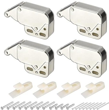 QUARKZMAN 4 set med trycköppning dörr snapper järn automatisk fjäderbelastad plug-in lås för skåp växelskåp dörr (48 mm silver)