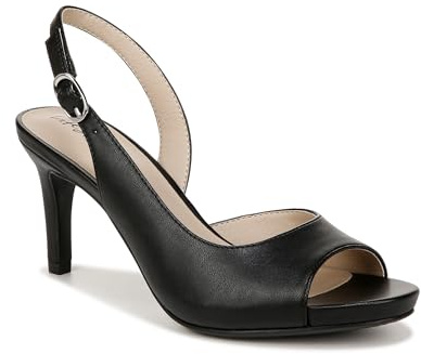 LifeStride Women's Teller 2 Slingback Peep Toe Pumps Heeled Sandal, Black, 10 Wide