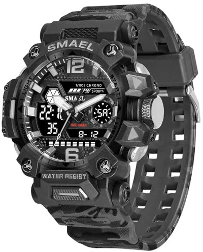 Militär Uhr Herren Armbanduhr Camouflage Digitaluhr 5 ATM Wasserdicht Military Watch Tactical Outdoor Digital Herrenuhr Schwarz Grün Jungen Sportuhr Männer Chronograph Herren Stoppuhr Sport Wecker