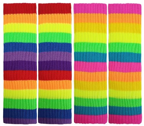 NyxSeat 2 calzini da donna in lana arcobaleno, alla moda, a maglia, caldi, scaldamuscoli per gambe