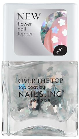 Nails Inc Over The Top, Partying In Piccadilly, Silver Flowers, Confetti, Top Coat, Glossy, No Chip, Long Lasting, Quick Dry, Air Dry, Professional Manicures & Pedicures, Vegan Nail Polish, 14 ML