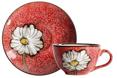 YMYGCC Servicio De Tazas De Café con Plato Taza de café Juego de té Taza de té y platillo Juego de té de la Tarde Taza de cerámica con platillo 550 (Color : Red Model G 372, Size : 201 300ml)