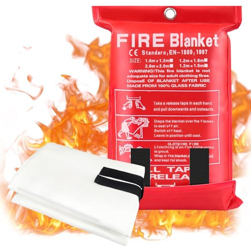 XiXiRan Manta Ignífuga 1.2 * 1.2m, Manta Ignífuga de Fibra de Emergencia Universal,Manta Cortafuegos de Fibra de Vidrio, Manta de Emergencia contra Incendios, Incluye Bolsa Protectora y Ganchos