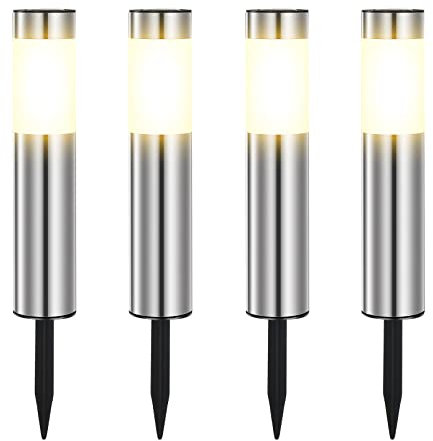Heinstian Warmweiß Solarlampen für Außen Edelstahl Solarleuchten Garten mit Schalter ein/ausIP65 Wasserdicht LED Gartenleuchten für Terrasse, Rasen, Garten, Wege, boden (4 Stück)