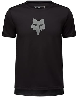 Fox Racing Youth Ranger Short Sleeve Mountain Bike Jersey, Black Fox Head, Large