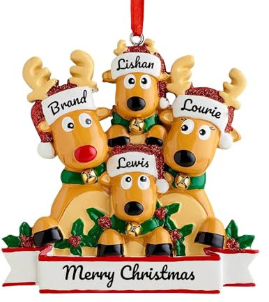 Personalized Reindeer Christmas 2/3/4/5/6/7/8 Family Pendant, Pendant Ornament & Tree Decoration Gift with Name and Blessing