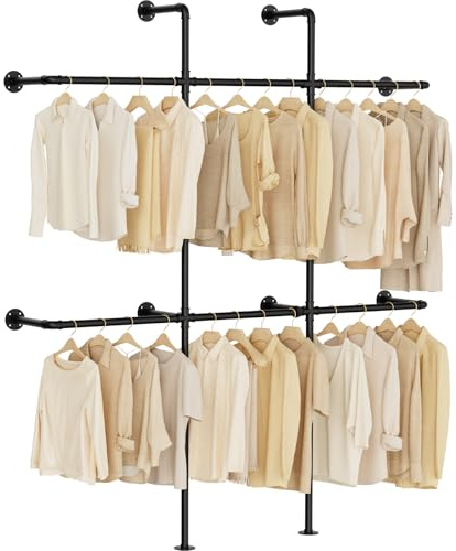 Yawinhe Barra Para Colgar Ropa de Pared, Metal Armario Abierto, Colgadores de ropa, Perchero Pared Industrial, para Sala de Estar, Vestidores Armarios, el lavadero, Negro, YMG102B