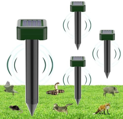 4 Pièces Repulsif Taupe, Répulseur de Taupes à Ultrasons Alimenté par L'énergie Solaire pour la Pelouse et Le Jardin Repousse Rapidement Les Serpents, Campagnols, Ecureuils, Loutres et Lézards