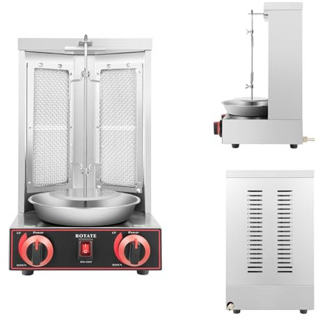 Barbecue a gas professionale, 3000 W, con 2 fuochi, in acciaio inox, con riscaldamento a infrarossi e spiedino, per uso commerciale/casa, grande volume 26 kg (altezza 48,5 cm, protezione IPX4)