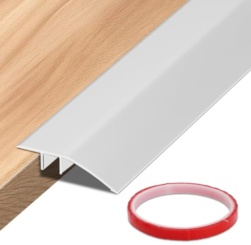 Ranjima aluminium övergångsprofil höjdutjämning, övergångslist, golv, höjdutjämningslist, täcklist, dörrtrösklar list med tejp för dörrtrösklar ramper (silver, 0,9 m x 43 mm)