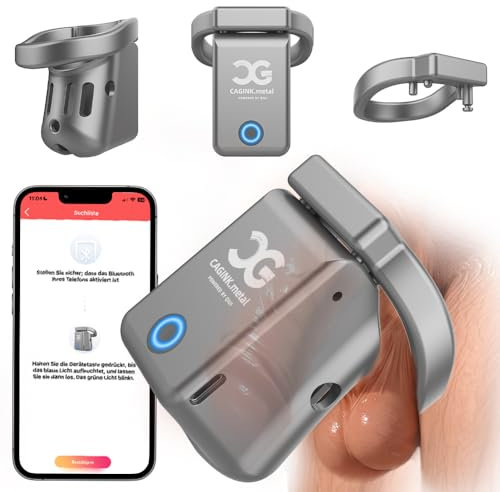 Metall Keuschheitskäfig Herren Extrem, Aluminium Peniskäfig mit App & AI-Interaktion, IPX8 Wasserdicht, 2 Cockringe, Intelligente Keuschheitsgürtel & Offline-Zeitschloss, Individuelle Gravur Möglich