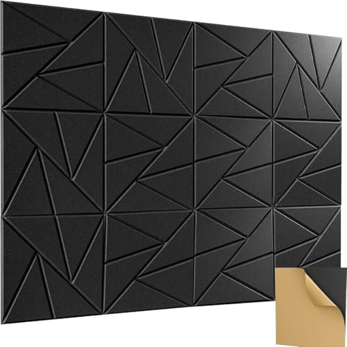 12 Pack Self-Adhesive Sound Proofing Panels, 12 x 12 x 0.35 Acoustic Foam Panels, Acoustic Wall Panels,High Density Noise Dampening Panels for Recording Studio, Home Office, Black