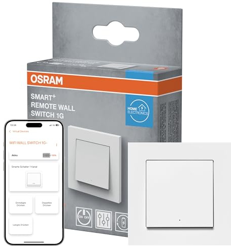 OSRAM SMART+ WiFi Wandschalter 1 Taste, magnetisch, USB-C aufladbar, 6 Monate Laufzeit, Alexa kompatibel, Weiß