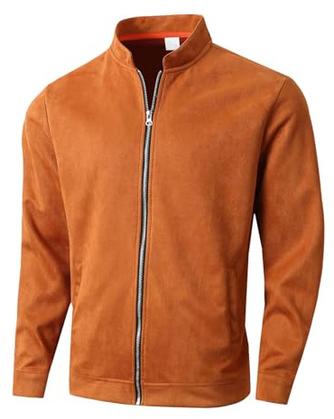 Générique Manteau Homme Élégant et Décontracté Blouson en Cuir Véritable ou Suédine Veste Baseball Coupe Slim pour Homme Moderne et Style Intemporel(Orange, M)