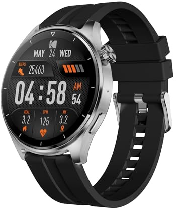 Kodak SW-7202 - smart klocka - 37 mm HD-skärm - Bluetooth-samtal och röstassistent - SpO2, puls, stress, 100+ sport, GPS - 5 dagars batteritid - trådlös laddning - Android och iOS