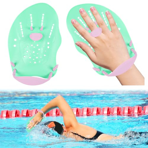Peybaiwy Palas de natación para niños con correas de silicona ajustables, ayudas de entrenamiento de natación para niños y jóvenes, equipo para aprender a nadar, mejorar la técnica, la fuerza
