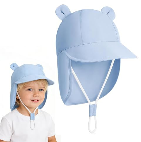 Baby Sun Hat for Boys Girls, Toddler Legionnaires Hat with Neck Protection, Wide Brim Summer Beach Cap, Lightweight Adjustable Kids Sun Hat 6-24 Months (UK, Age, 6 Months, 12 Months, Blue)