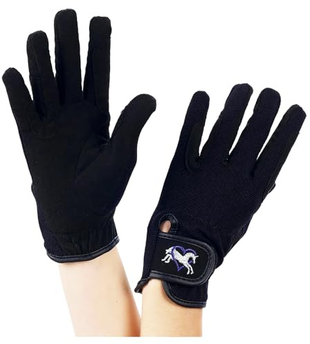 Ovation Child Heart & Horse Gloves,Black,size A 8-10