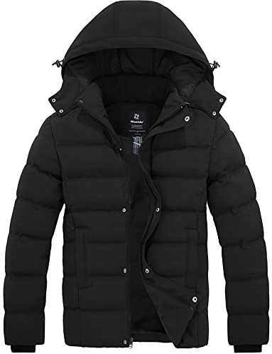 wantdo Men's Windproof Hooded Thicken Winter Coat Puffer Jacket with Hood (Black, Medium)