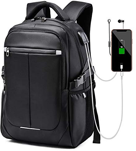 misognare Business Laptop Backpack Water Resistant School Rucksack with USB Charging Port for Women Men, Fits 15.6 Inch Laptop and Notebook (Black)