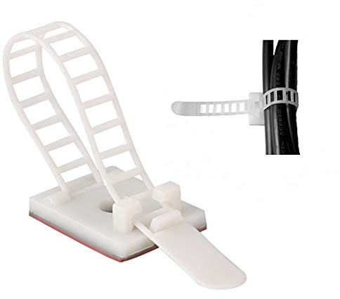 Adjustable Cable Clips, Self - Adhesive Cable Clamps, Wire Clips with Optional Screw Mount for Car Office Home Festival Ornaments,Cable Organization(50pack White Cable Tie)