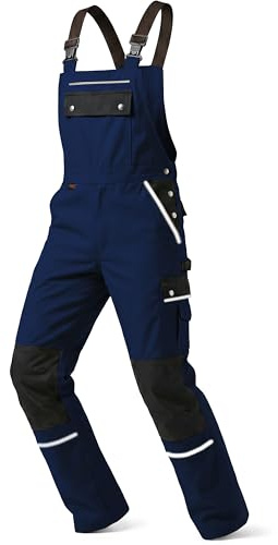 TMG® | Lange Arbeitslatzhose Herren, Latzhose mit Kniepolstertaschen Cordura, Arbeitshose mit viel Stauraum | Navy 52