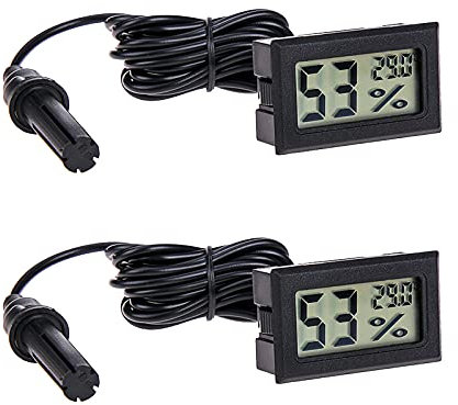 RUIZHI 2-in-1 Digital LCD Intégré Thermomètre Hygromètre vec Sonde Externe pour Reptile Incubateur Aquarium Volaille Bureau Salle de Séjour