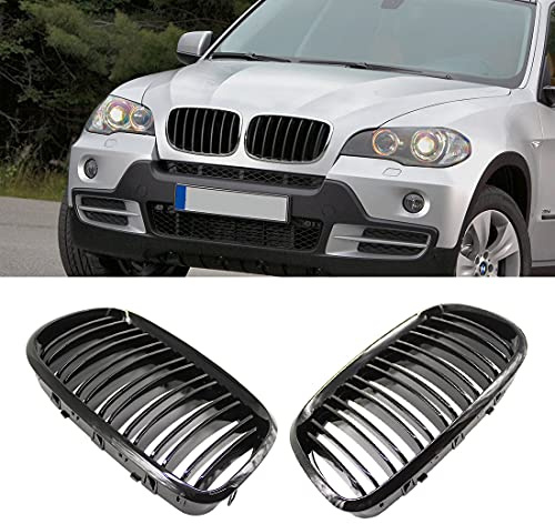 HZTWFC doble listón brillante negro frente Racing riñón parrillas deporte parrilla apto para BMW X5 X6 E70 E71 2007-2013 accesorios de coche pieza de repuesto