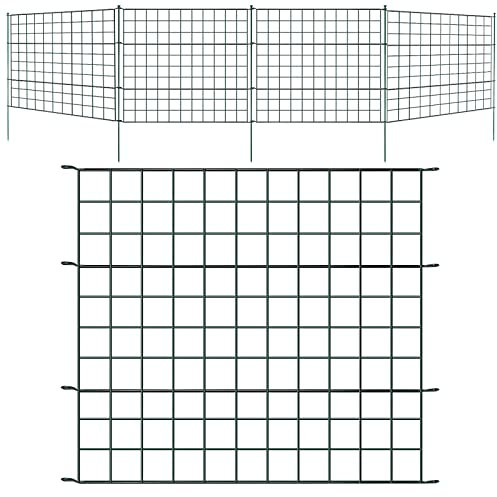 Izrielar Lot de 22 clôtures de jardin - Clôture d'étang - Enclos extérieur - Clôture en treillis métallique - 10 éléments de clôture et 12 barres de fixation (droites)