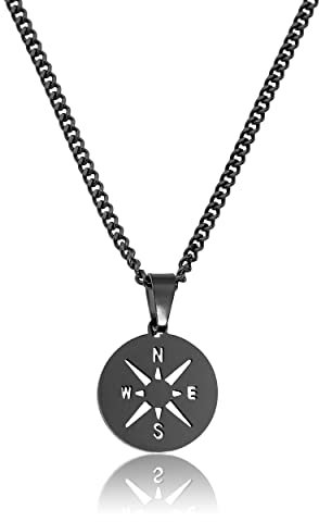 Made by Nami Herren Halskette mit Anhänger - Handmade Gun-Metal Kette mit Kompass-Anhänger - Coole Herren-Kette mit Anhänger (Schwarz Kompass)