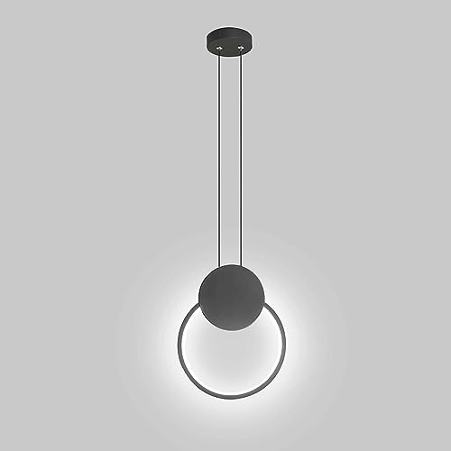 LIGKIN Lustre LED Ronde 11W Suspension Luminaire Moderne Plafonnier en ‎Aluminium, Lampe de plafond Créatif pour Cuisine Salle à Manger Salon Chambre, Noir