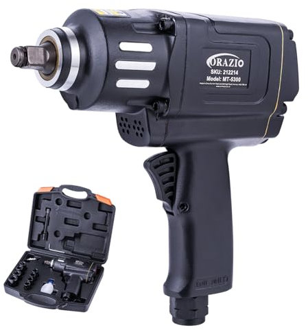 ORAZIO Juego de Llave de Impacto Neumática 1/2 1200 N.M con 8 Vasos de 12-24 mm Profesional Pistola Impacto Neumatica para Garaje Coche Camión de Pernos Rueda Instalación Extracción