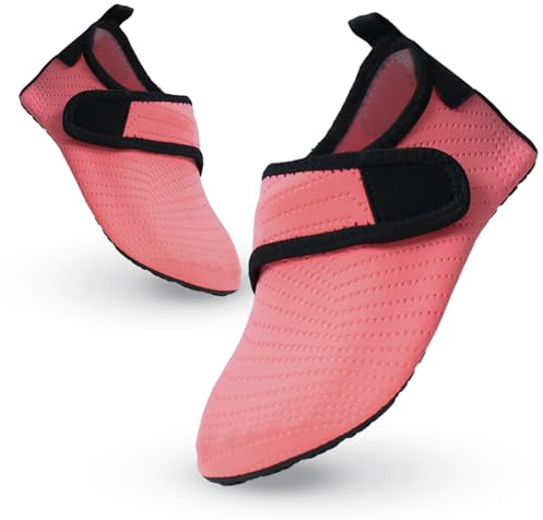 Chaussure Aquatiques Enfant Chaussure de Plage Garçon Fille Séchage Rapide Antidérapant Pieds Nus Chaussure d'eau Chausson Piscine Barefoot pour Aqua Surf Nager Plongée Sport Yoga 26/27EU Rose