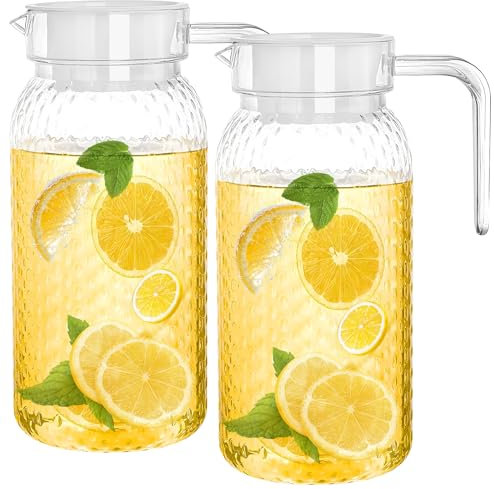 Paquete de 2 jarras acrílicas de 1 litro, jarra de agua con tapa, sin BPA y a prueba de roturas, jarra de agua transparente, jarra de refrigerador antiderrames, jarra de plástico para agua