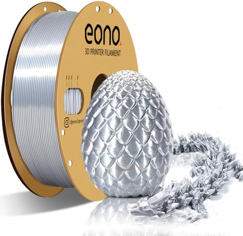 EONO Silk PLA Silber Filament 1.75 mm für 3D Drucker Shiny Hochglanz 3D Drucker Filament 1,75 PLA 1kg(2,2lbs), Maßgenauigkeit +/- 0.03mm, Silk Silber