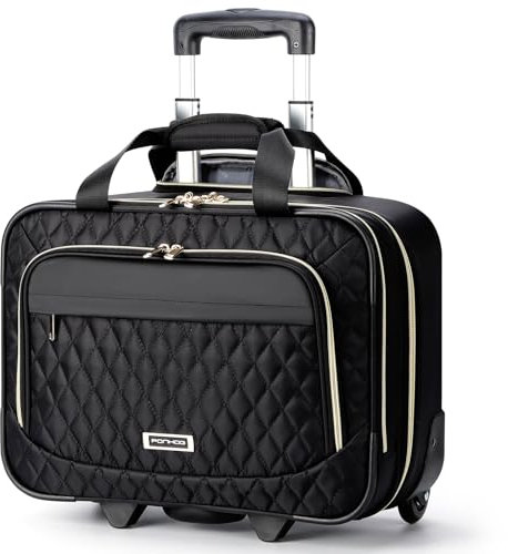 Ponhog Bussiness Laptop Trolley mit Rollen für Damen,Trolley Laptoptasche 15,6 Zoll wasserdichte Aktentasche für Reisen, Arbeit, Schule, Schwarz