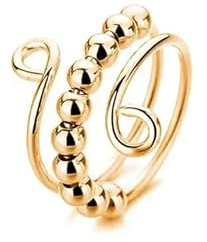 14k Gold Spinner Ring - 925 Sterling Silver Rainbow Beads Anxiety Ring Rotate Freely Anti Stress Fidget Spinner Rings For Women, Fidget Ring Women, Fidget Rings For Anxiety, Spinner Ring Women